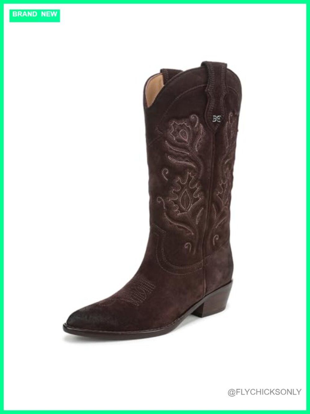 Sam Edelman Rue Suede Mid-Calf Western Boots Embroidered Pull-On